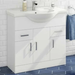 Vellamo Alpine 850mm Floorstanding Vanity Unit & Basin - Gloss White