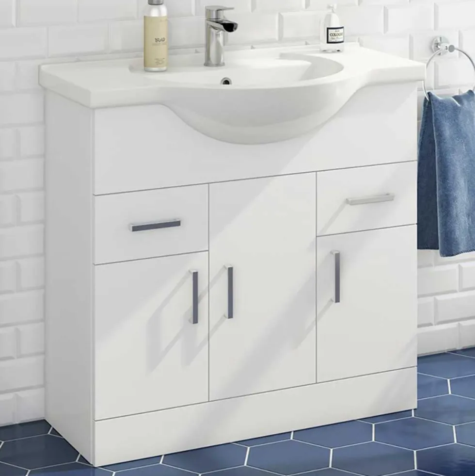 Vellamo Alpine 850mm Floorstanding Vanity Unit & Basin - Gloss White