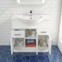 Vellamo Alpine 850mm Floorstanding Vanity Unit & Basin - Gloss White