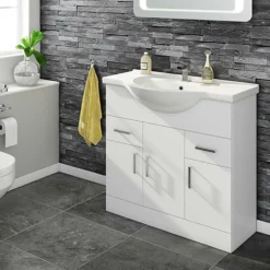 Vellamo Alpine 850mm Floorstanding Vanity Unit & Basin - Gloss White