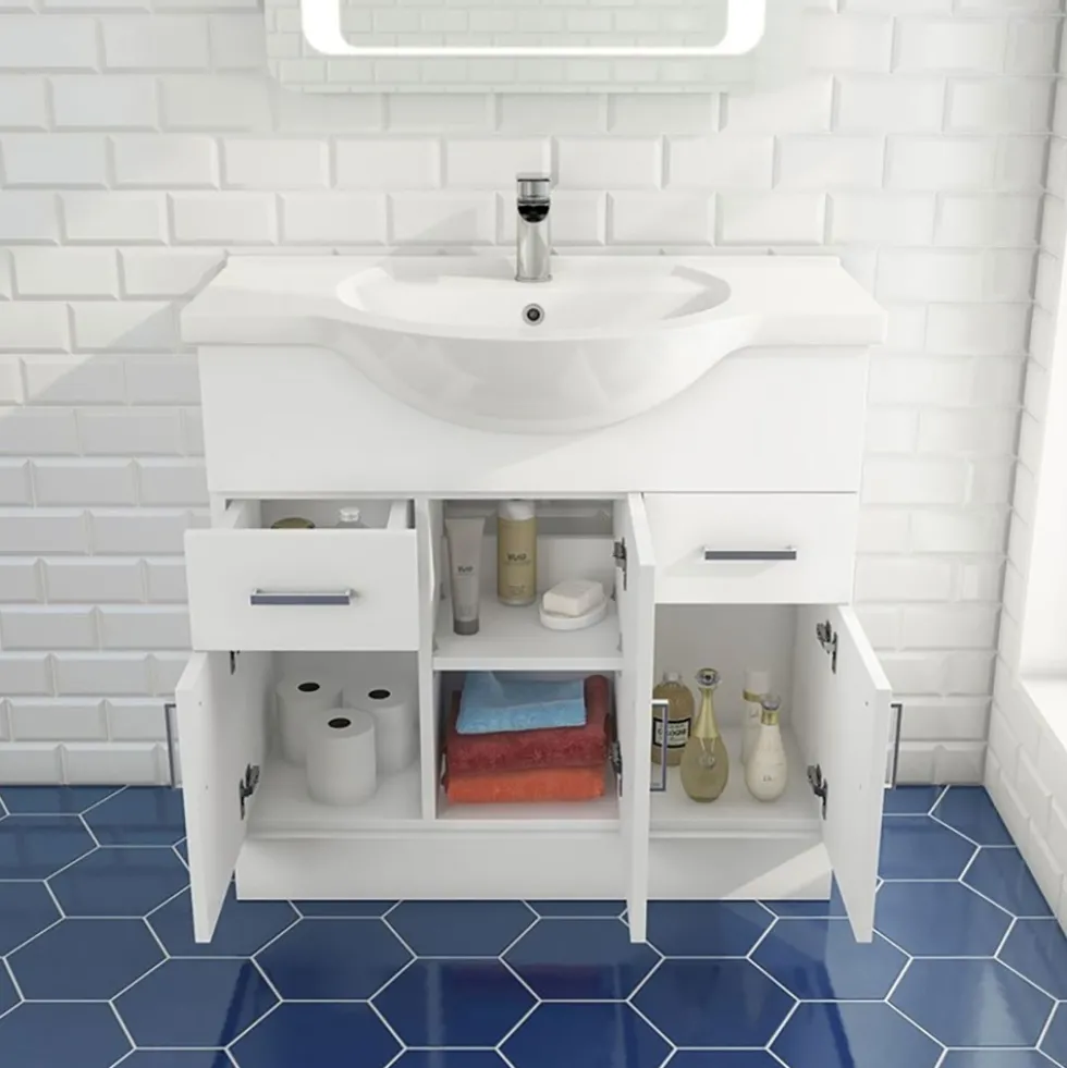 Vellamo Alpine 750mm Floorstanding Vanity Unit & Basin - Gloss White