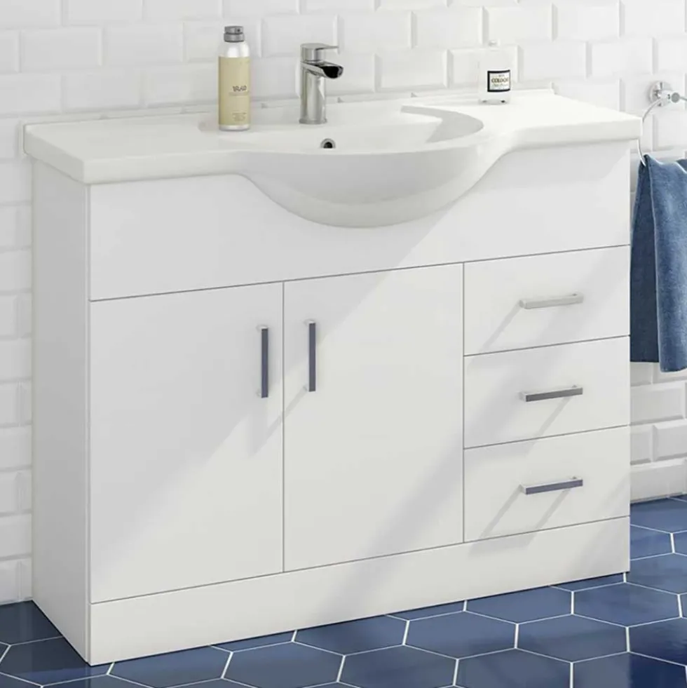 Vellamo Alpine 1060mm Floorstanding Vanity Unit & Basin - Gloss White