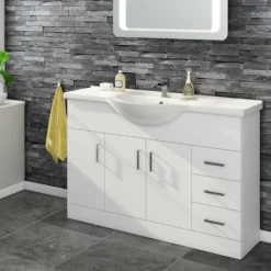 Vellamo Alpine 1200mm White Gloss Floor Standing Vanity Unit & Basin