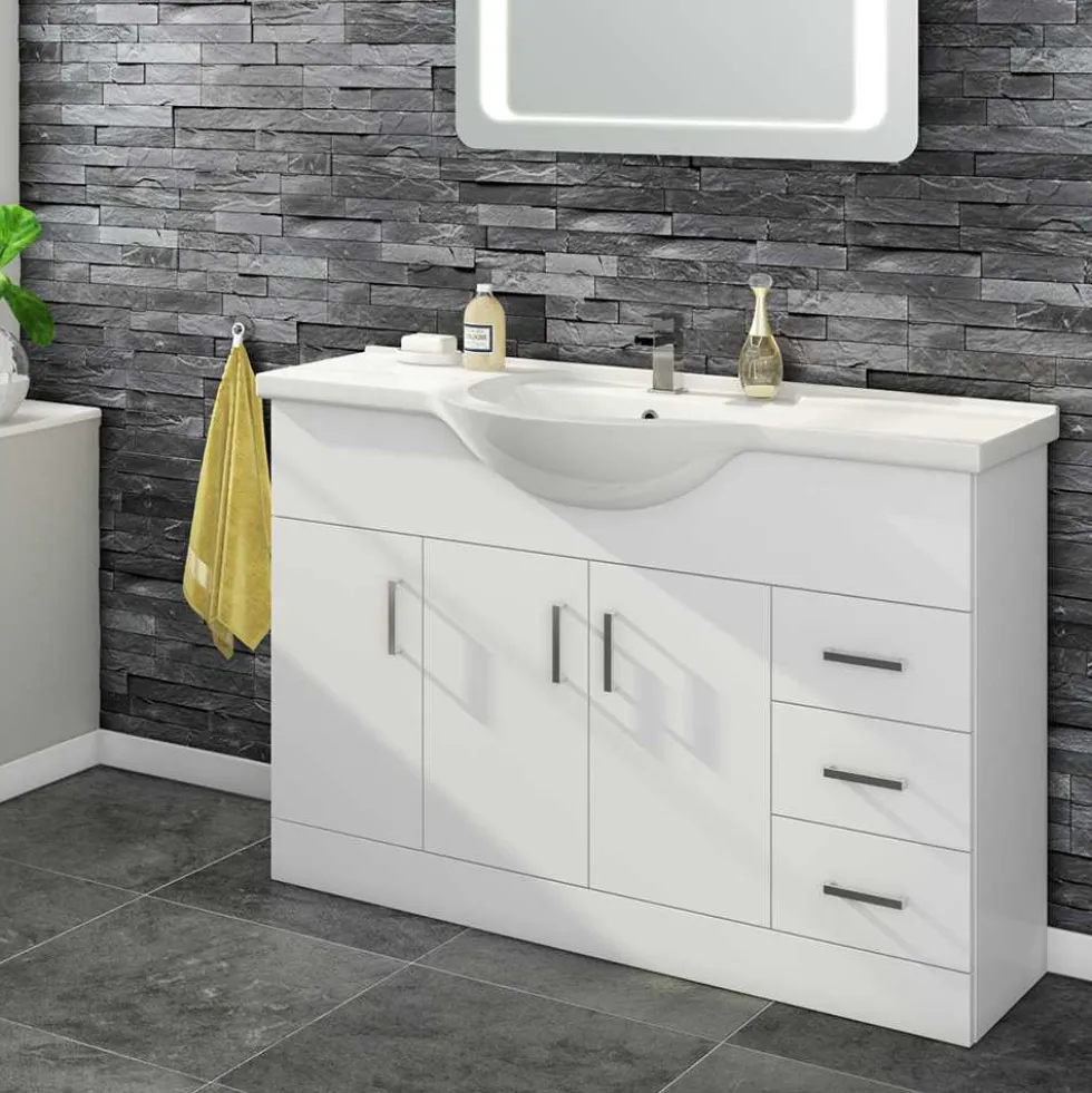 Vellamo Alpine 1200mm White Gloss Floor Standing Vanity Unit & Basin