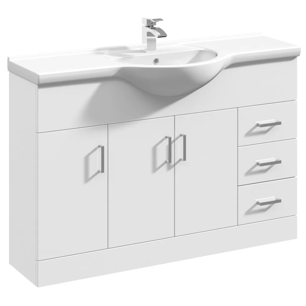 Vellamo Alpine 1200mm White Gloss Floor Standing Vanity Unit & Basin