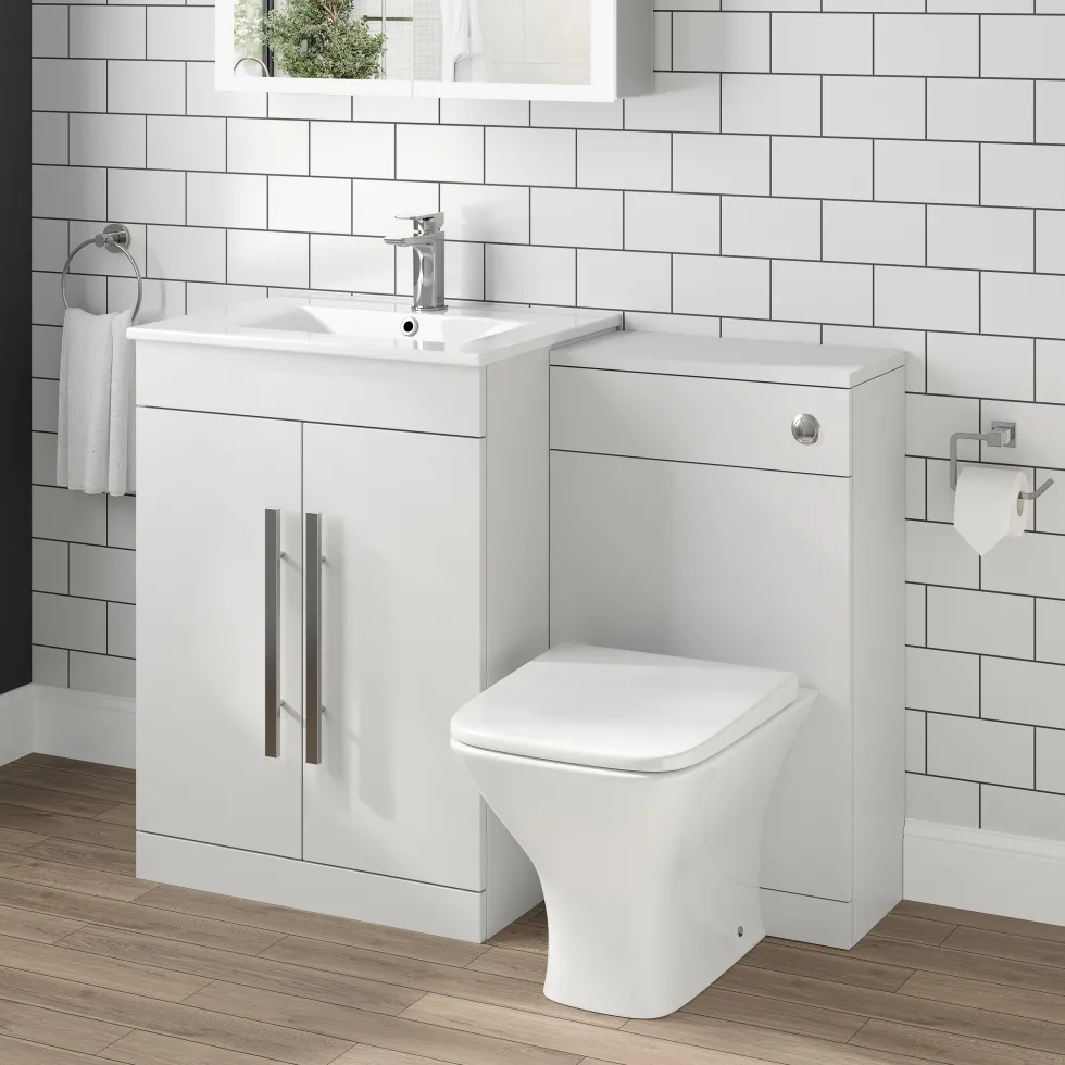 Vellamo Aspire 1100mm 2 Door Combination Basin & Toilet Unit - Gloss White