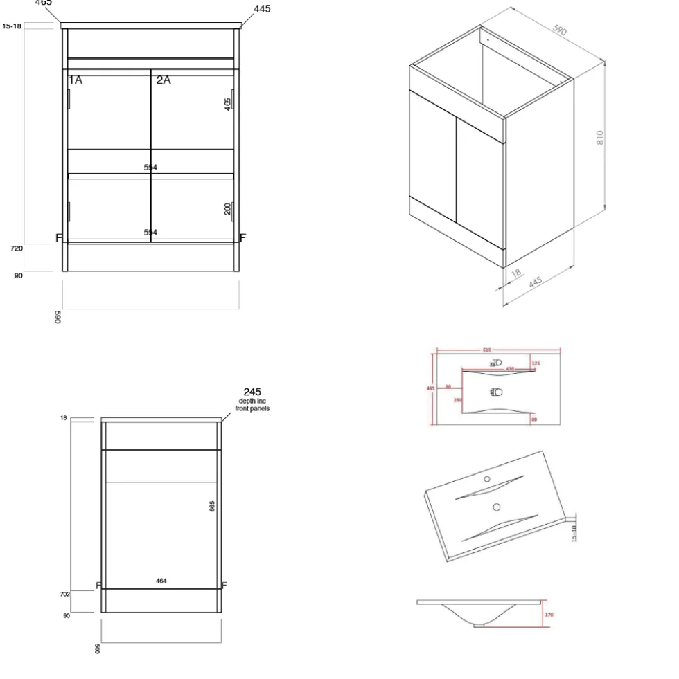 Vellamo Aspire 1100mm 2 Door Combination Basin & Toilet Unit - Matt Grey