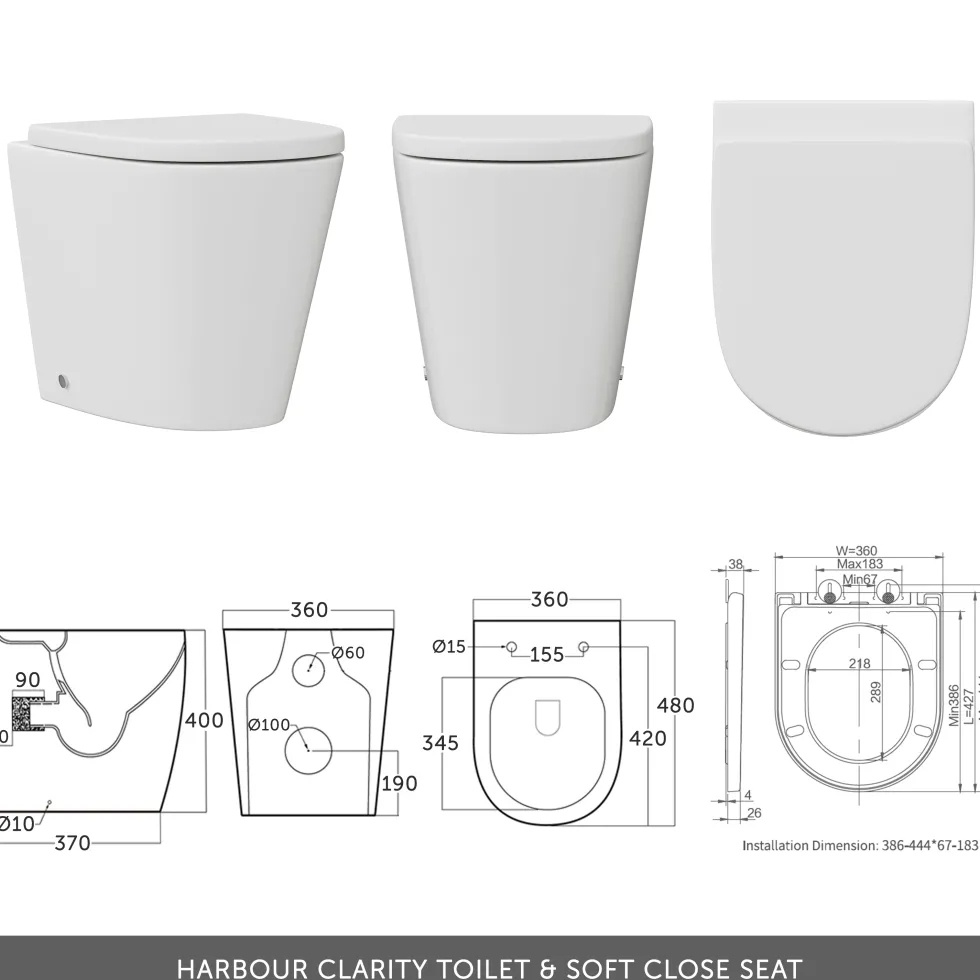 Vellamo Aspire 1100mm 2 Door Combination Basin & Toilet Unit with Matt Black Handles & Overflow Cover - Gloss White