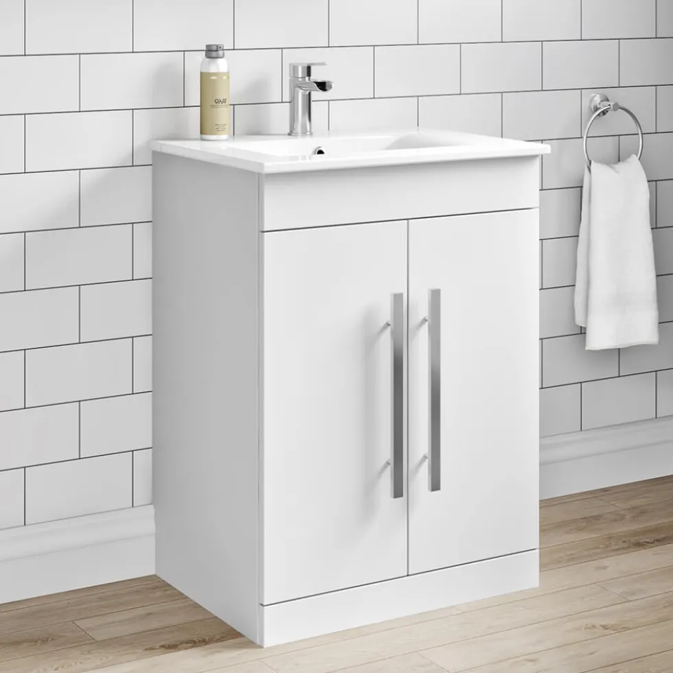 Vellamo Aspire 600mm Floorstanding 2 Door Vanity Unit & Thin Ceramic Basin