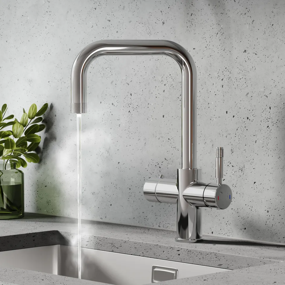 Vellamo Aura 4-in-1 Instant Boiling Water Tap with Knurled Handles & Spout, Boiler, Chiller & Filter