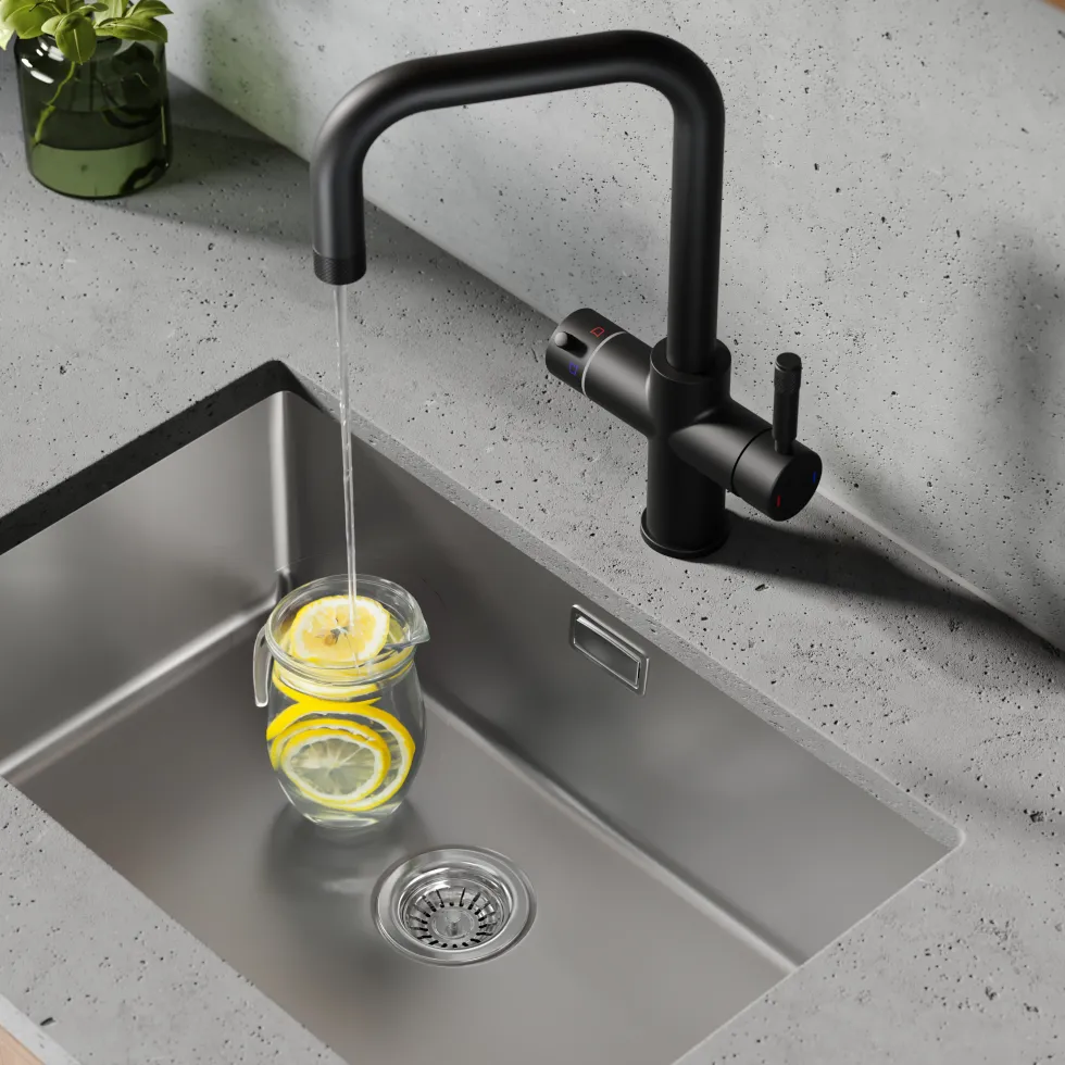 Vellamo Aura 4-in-1 Instant Boiling Water Tap with Knurled Handles & Spout, Boiler, Chiller & Filter