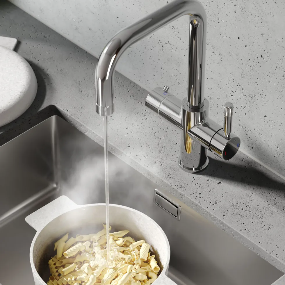 Vellamo Aura 4-in-1 Instant Boiling Water Tap with Knurled Handles & Spout, Boiler, Chiller & Filter