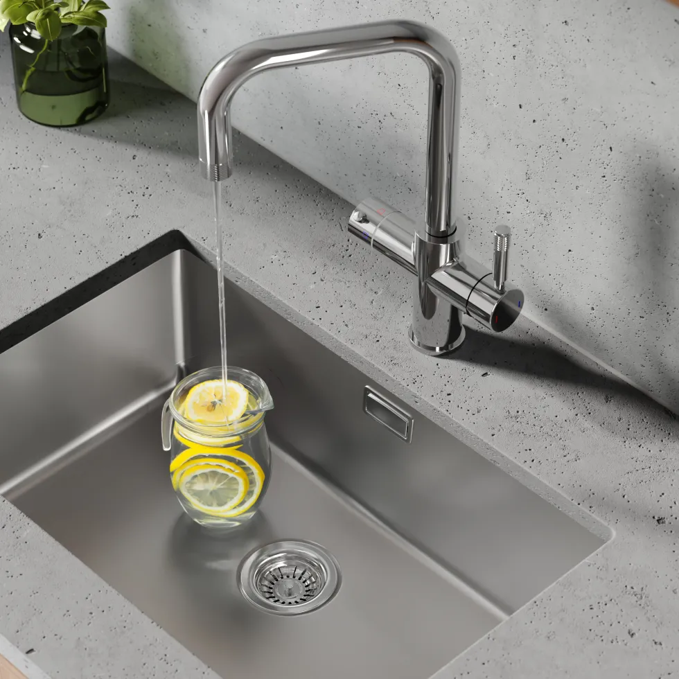 Vellamo Aura 4-in-1 Instant Boiling Water Tap with Knurled Handles & Spout, Boiler, Chiller & Filter
