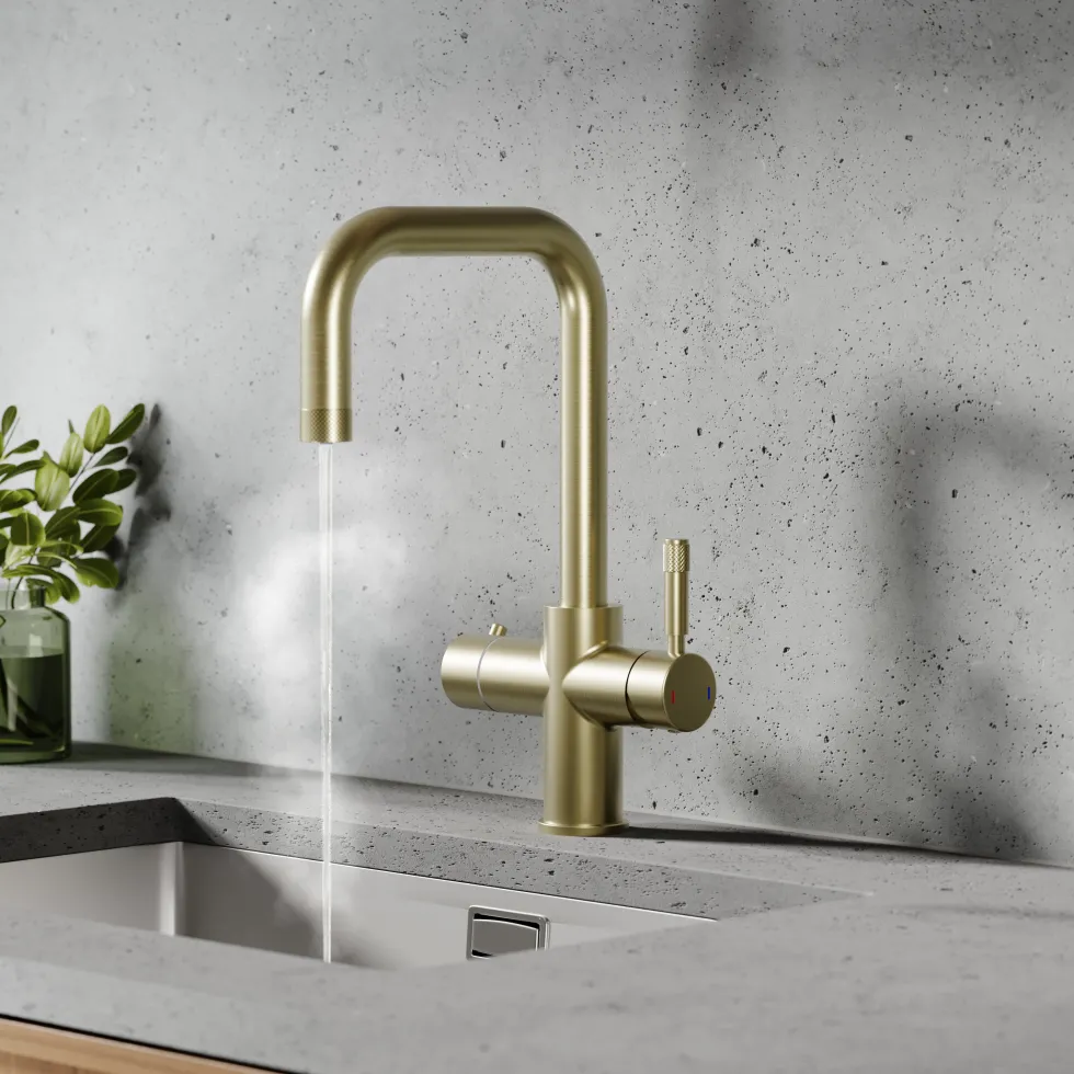 Vellamo Aura 4-in-1 Instant Boiling Water Tap with Knurled Handles & Spout, Boiler & Filter