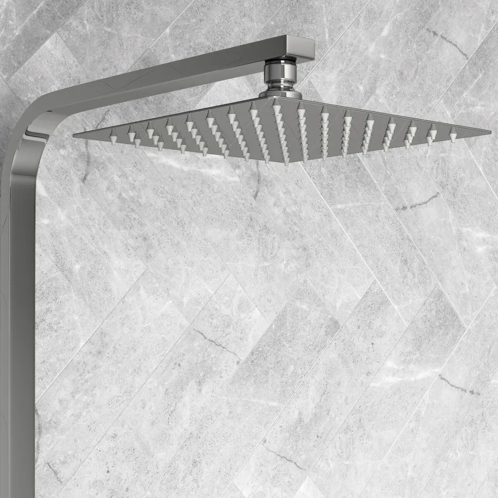 Vellamo Blox Exposed 3 Outlet Rigid Riser Thermostatic Shower Set with Integrated Bath Spout