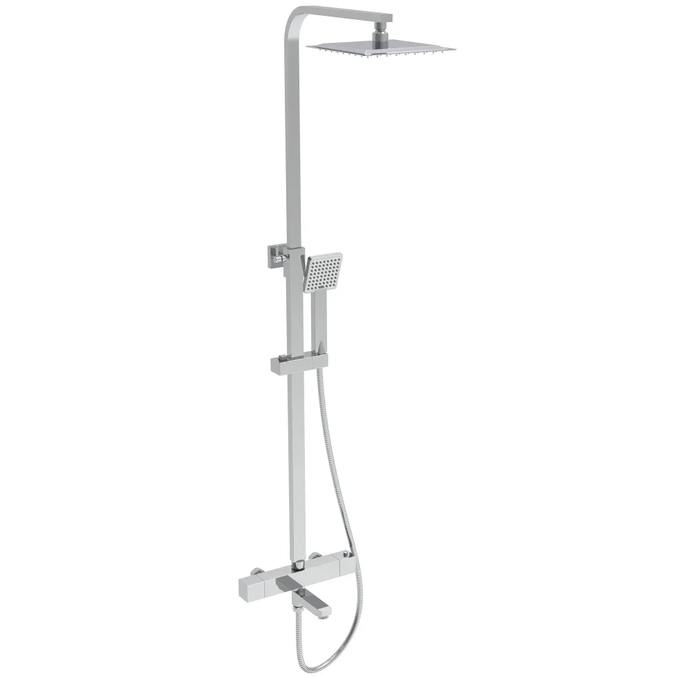Vellamo Blox Exposed 3 Outlet Rigid Riser Thermostatic Shower Set with Integrated Bath Spout