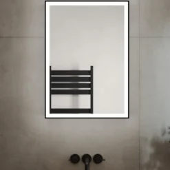 Vellamo Blox Matt Black LED Illuminated Mirrored Cabinet with Demister Pad & Shaver Socket - 500 x 700mm