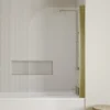 Vellamo Brushed Brass Curved Corner Single Hinged Bath Screen - 1435 x 775mm