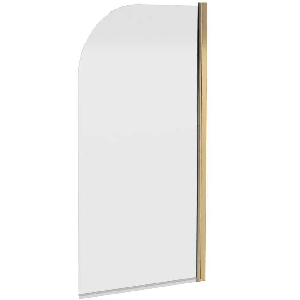 Vellamo Brushed Brass Curved Corner Single Hinged Bath Screen - 1435 x 775mm