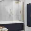 Vellamo Brushed Brass Square Corner Hinged Bath Screen - 1430 x 775mm