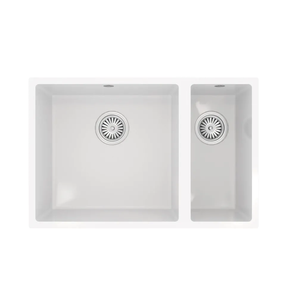 Vellamo Ceramic-Style Gloss White Composite Inset / Undermount 1.5 Bowl Kitchen Sink & Waste - 670 x 440mm
