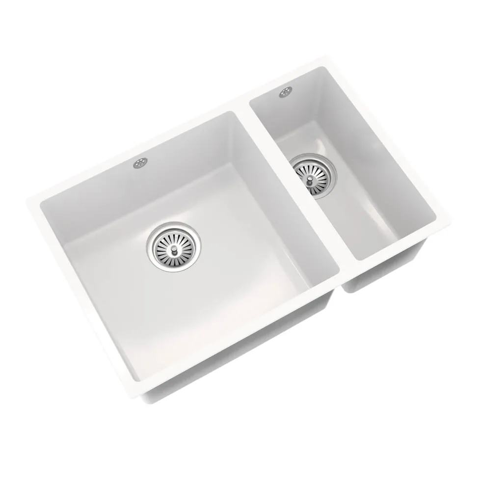 Vellamo Ceramic-Style Gloss White Composite Inset / Undermount 1.5 Bowl Kitchen Sink & Waste - 670 x 440mm