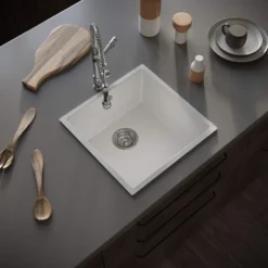 Vellamo Ceramic-Style Gloss White Composite Inset / Undermount 1 Bowl Kitchen Sink & Waste - 440 x 440mm
