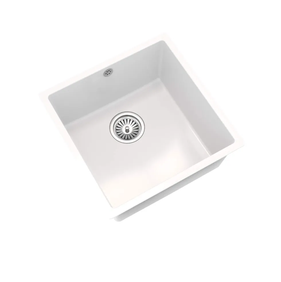 Vellamo Ceramic-Style Gloss White Composite Inset / Undermount 1 Bowl Kitchen Sink & Waste - 440 x 440mm