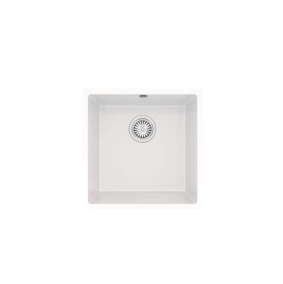 Vellamo Ceramic-Style Gloss White Composite Inset / Undermount 1 Bowl Kitchen Sink & Waste - 440 x 440mm