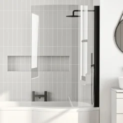 Vellamo City Curved Matt Black Hinged P-Bath Screen - 1433 x 715mm