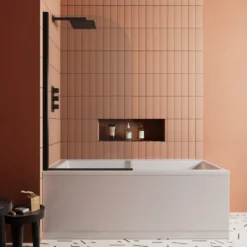 Vellamo City 6mm Matt Black Curved Corner Hinged Bath Screen - 1430 x 770mm