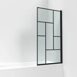 Vellamo City 6mm Matt Black Hinged Abstract Bath Screen - 1430 x 790mm