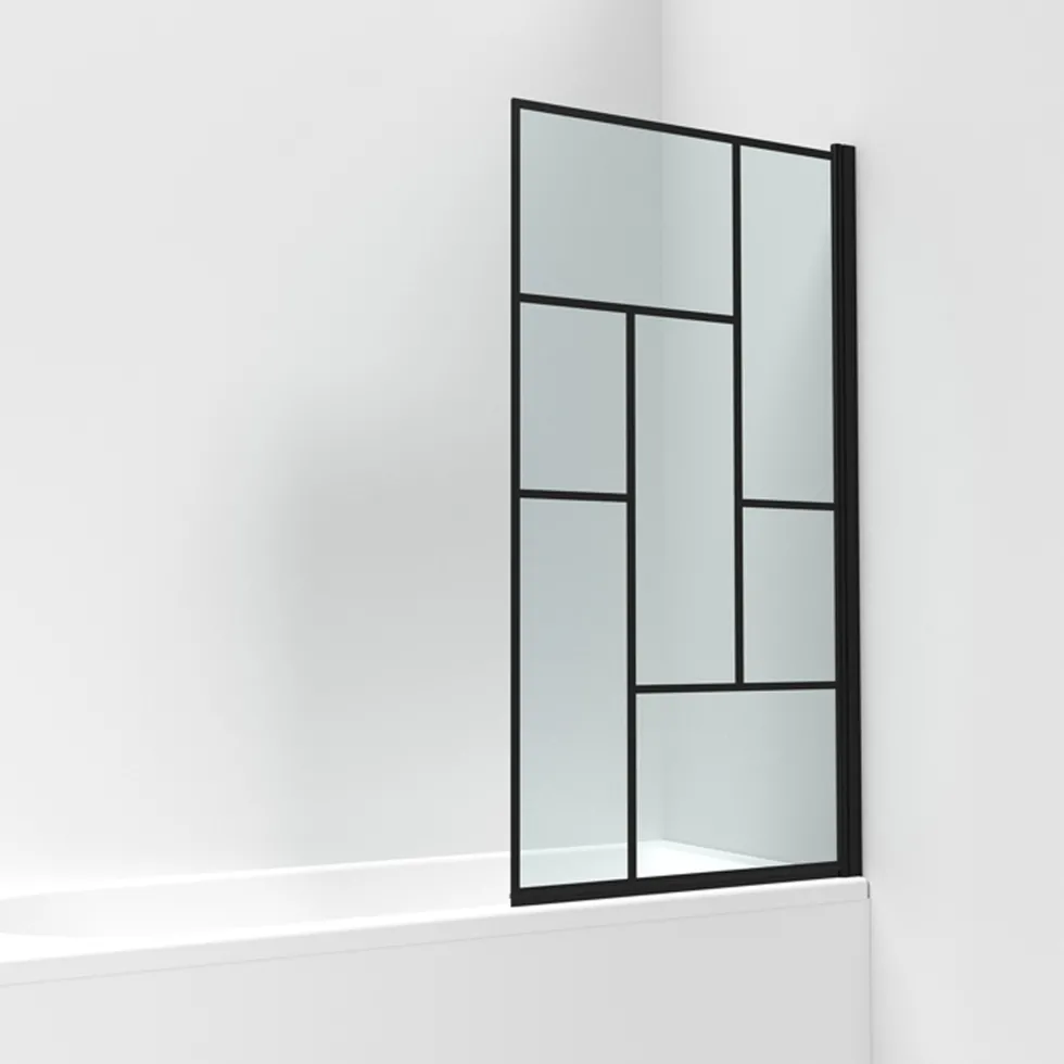 Vellamo City 6mm Matt Black Hinged Abstract Bath Screen - 1430 x 790mm