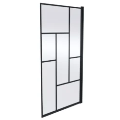 Vellamo City 6mm Matt Black Hinged Abstract L-Shaped Shower Bath Screen - 1430 x 795mm