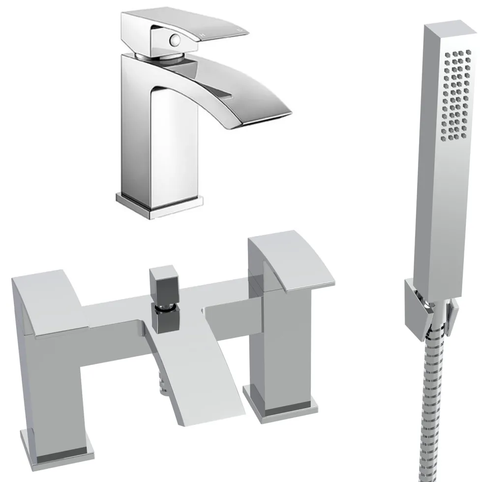 Vellamo City Waterfall Basin Mixer & Bath Shower Mixer Pack