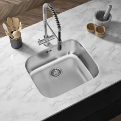 Vellamo Classic Large 1 Bowl Undermount Stainless Steel Kitchen Sink & Waste Kit - 530 x 450mm