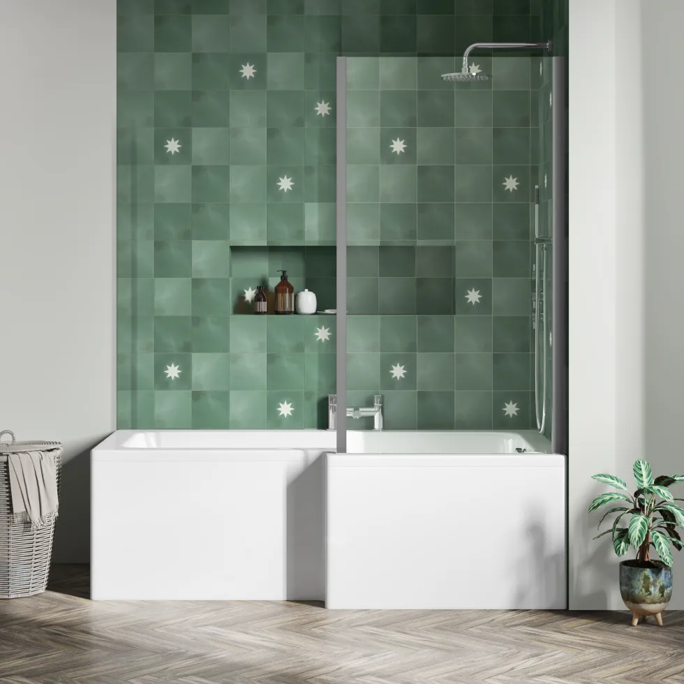 Vellamo Connect Full Bathroom Suite with 1700mm L Shaped Shower Bath