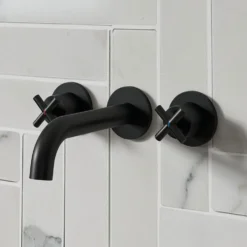 Vellamo Cross Matt Black Crosshead Wall Mounted Tap & Easy Installation Kit