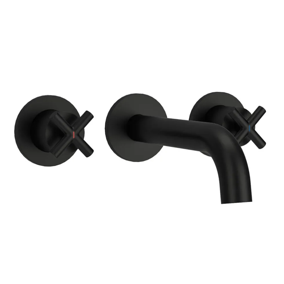 Vellamo Cross Matt Black Crosshead Wall Mounted Tap & Easy Installation Kit