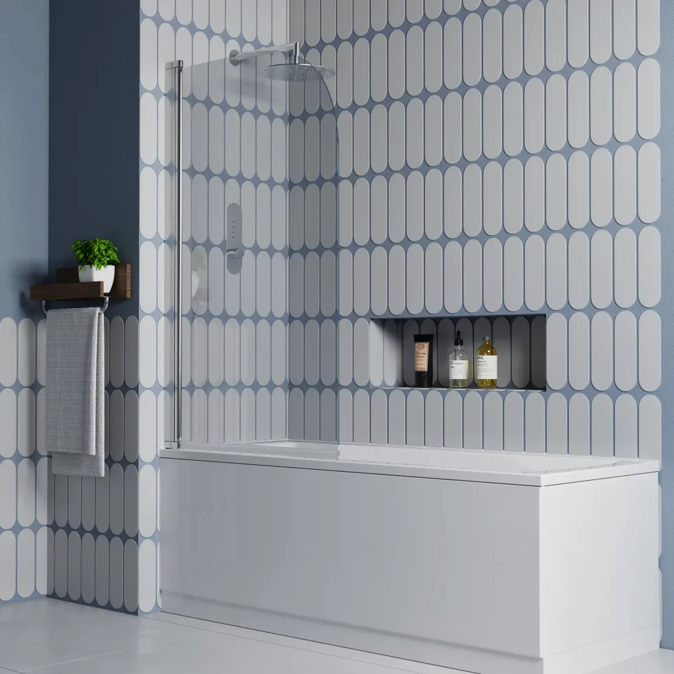 Vellamo Curved Corner Single Hinged Bath Screen - 1400 x 800mm