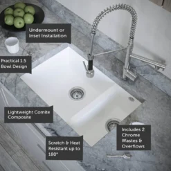Vellamo Designer 1.5 Bowl Comite Composite Inset/Undermount Kitchen Sink & Waste - 670 x 440mm