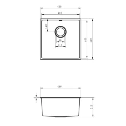 Vellamo Designer 1 Bowl Comite Composite Inset/Undermount Kitchen Sink & Waste - 440 x 440mm