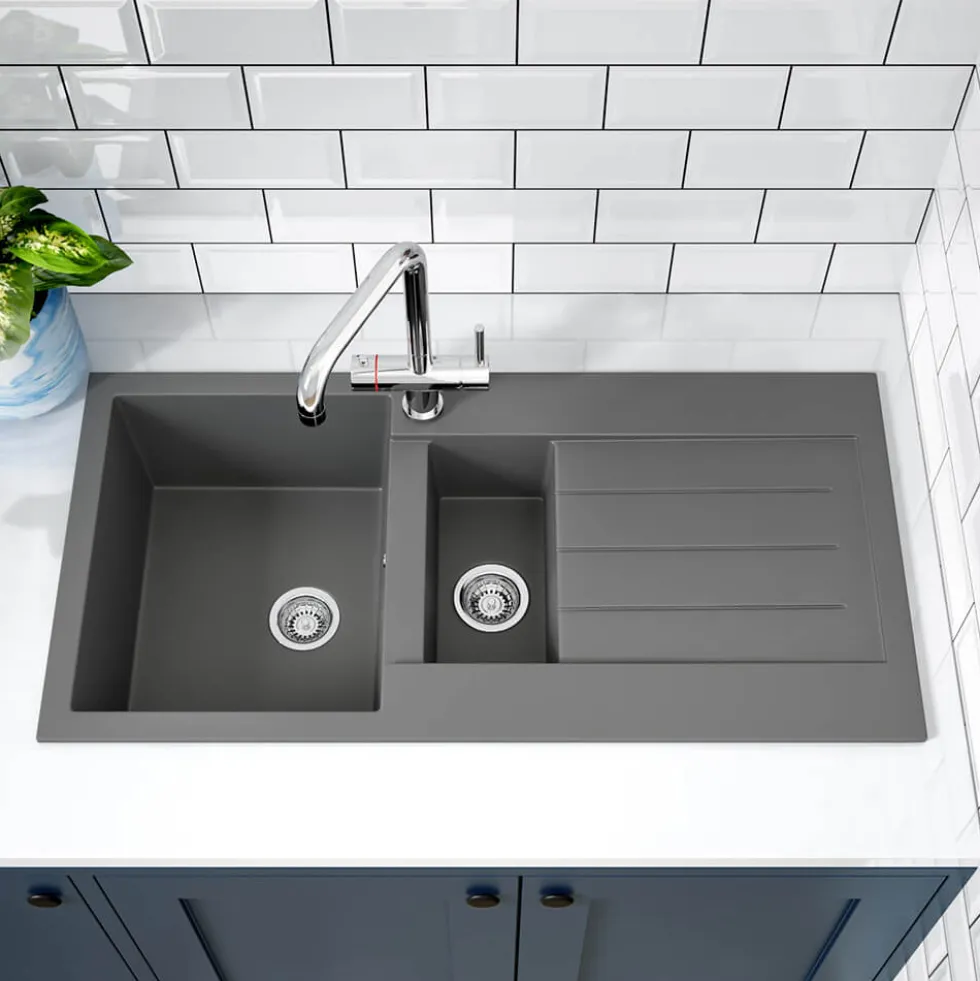 Vellamo Designer 1.5 Bowl Comite Composite Kitchen Sink & Waste with Reversible Drainer - 1000 x 500mm