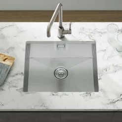 Vellamo Edge 1 Bowl Inset/Undermount Stainless Steel Kitchen Sink & Waste Kit - 530 x 430mm