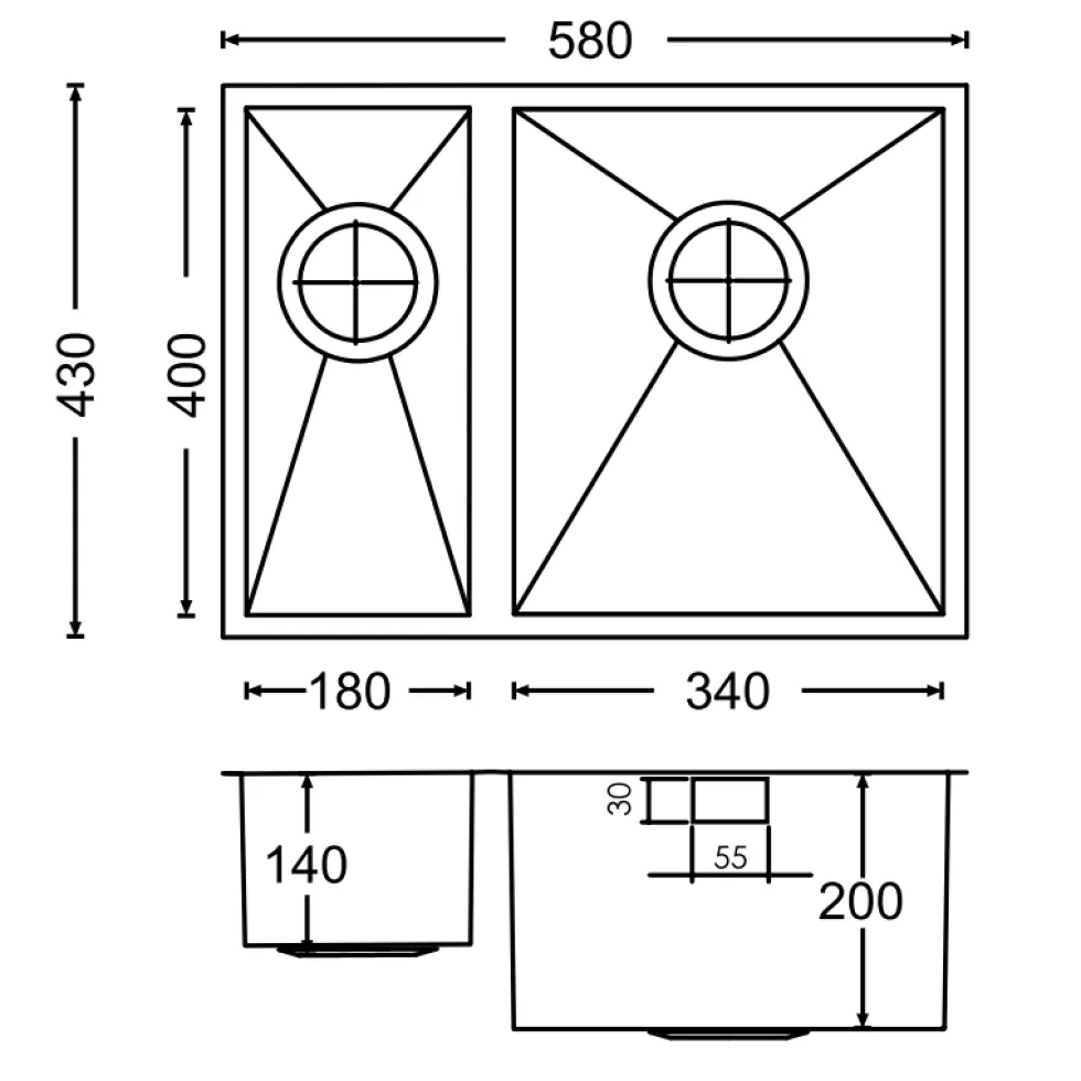 Vellamo Edge 1.5 Bowl Inset/Undermount Stainless Steel Kitchen Sink & Waste Kit - 580 x 430mm