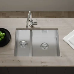 Vellamo Edge 1.5 Bowl Inset/Undermount Stainless Steel Kitchen Sink & Waste Kit - 580 x 430mm