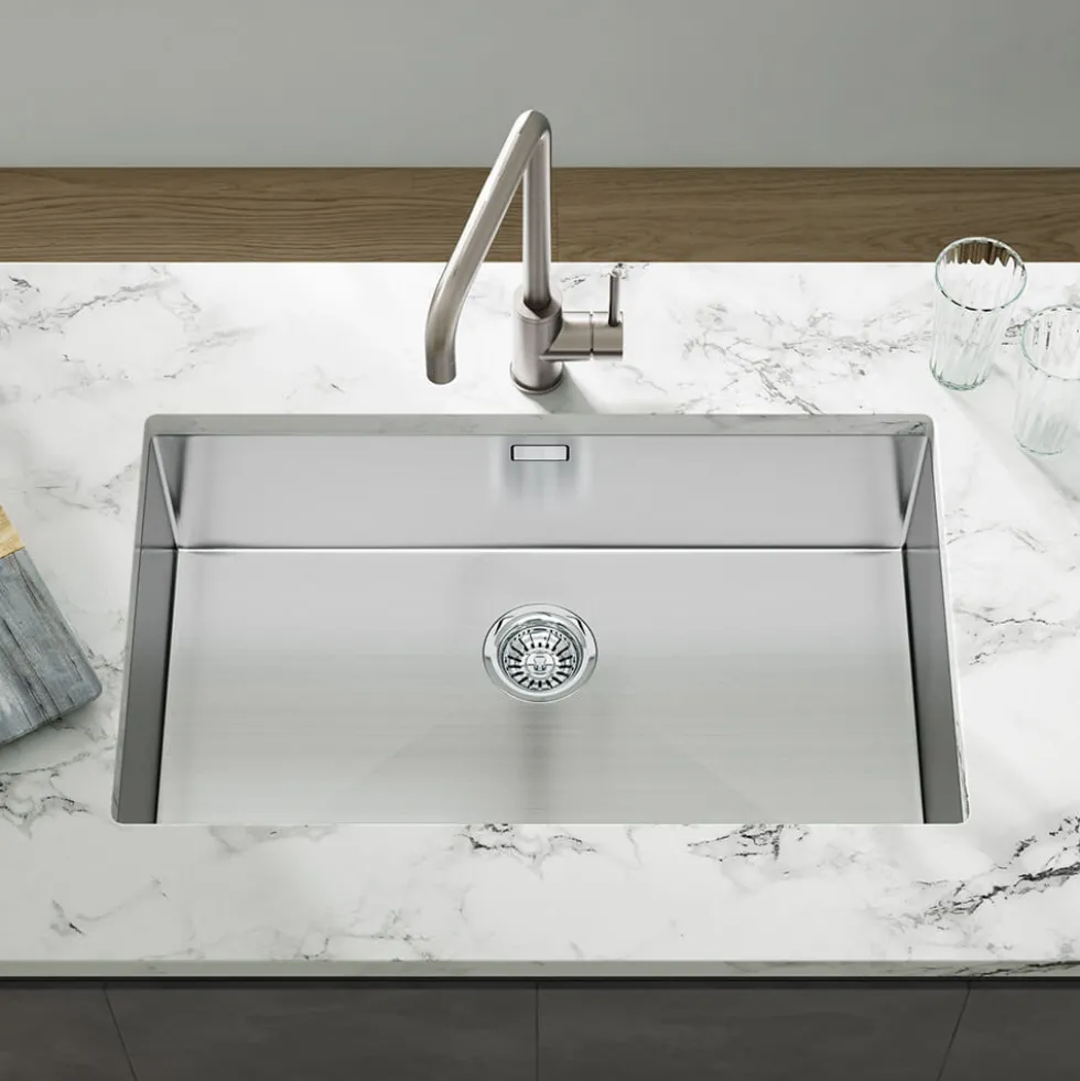 Vellamo Edge Extra Large 1 Bowl Inset/Undermount Stainless Steel Kitchen Sink & Waste Kit - 730 x 430mm