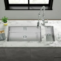 Vellamo Edge Extra Large 1 Bowl Inset/Undermount Stainless Steel Kitchen Sink & Waste Kit - 730 x 430mm