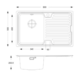 Vellamo Endure Thick-Gauge Compact 1 Bowl Stainless Steel sink & Waste Kit - 800 x 500mm