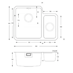 Vellamo Horizon 1.5 Bowl Undermount Stainless Steel Kitchen Sink & Waste Kit - 580 x 450mm